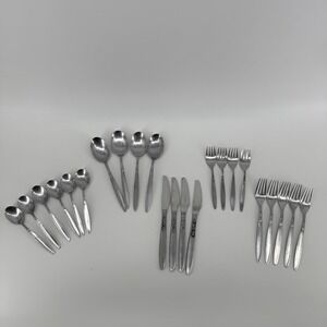 Amefa Holland Stainless Flatware 23 Pc Set Tulip Time Pattern Vintage Silverware